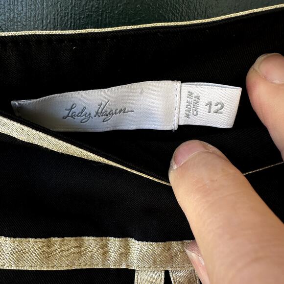 Lady Hagen Sz 12 Black Poly Spandex Golf Skort w/ Gold Ribbon Trim Pickleball - Picture 5 of 7